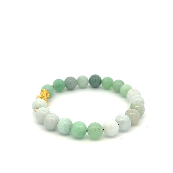 18K Gold Dragon Pixiu Piyao Lucky Charm Bead Bracelet Gemstone Jadeite Jade 8mm - Picture 6 of 9